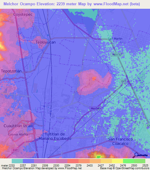 Melchor Ocampo,Mexico Elevation Map