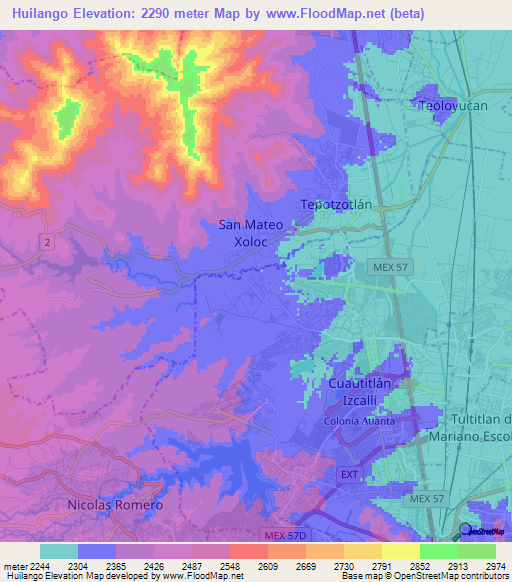 Huilango,Mexico Elevation Map