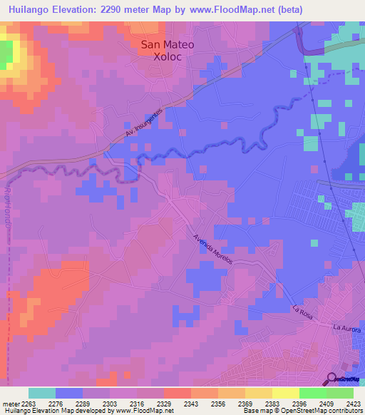 Huilango,Mexico Elevation Map