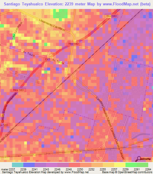 Santiago Teyahualco,Mexico Elevation Map