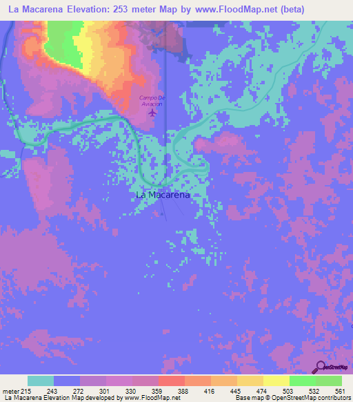 La Macarena,Colombia Elevation Map