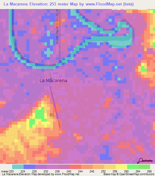 La Macarena,Colombia Elevation Map