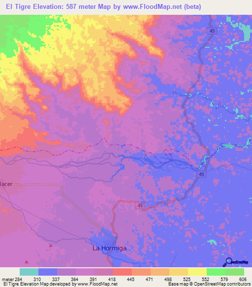 El Tigre,Colombia Elevation Map