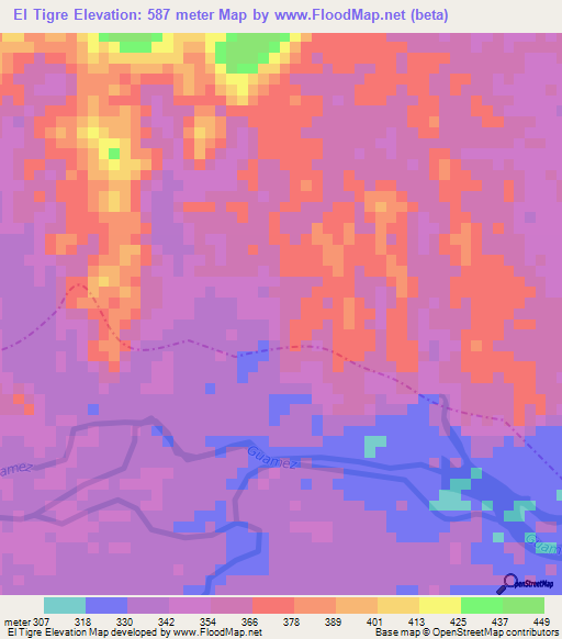 El Tigre,Colombia Elevation Map