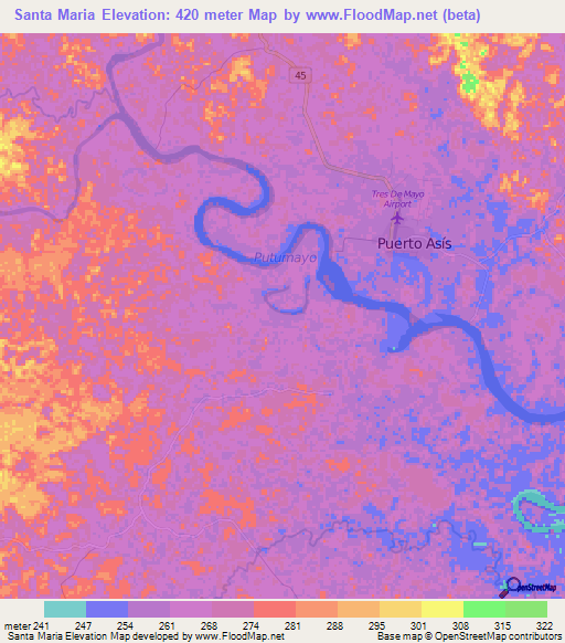 Santa Maria,Colombia Elevation Map