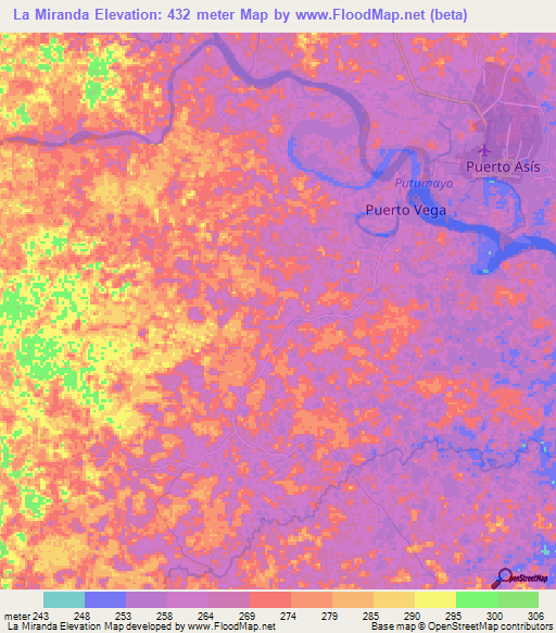 La Miranda,Colombia Elevation Map