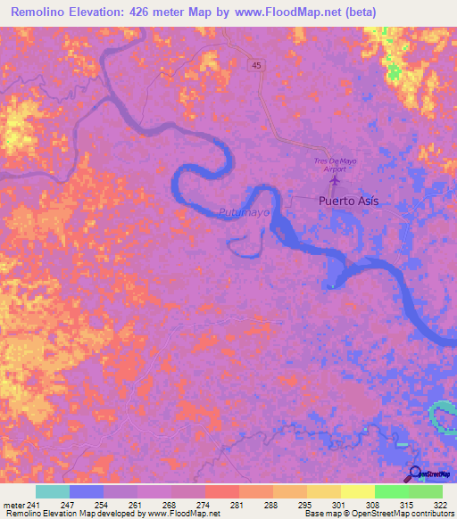 Remolino,Colombia Elevation Map