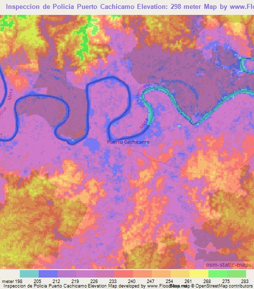 Inspeccion de Policia Puerto Cachicamo,Colombia Elevation Map
