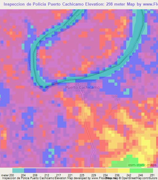 Inspeccion de Policia Puerto Cachicamo,Colombia Elevation Map