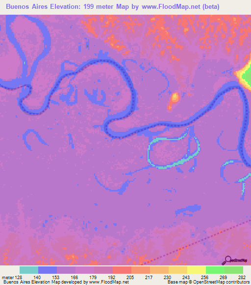 Buenos Aires,Colombia Elevation Map