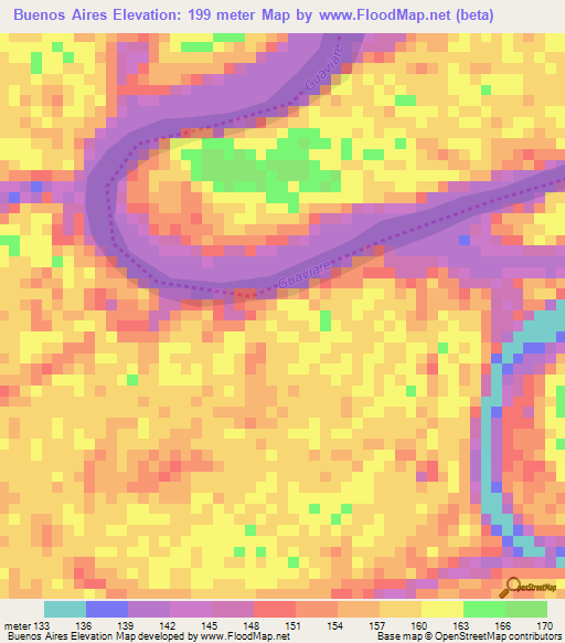 Buenos Aires,Colombia Elevation Map