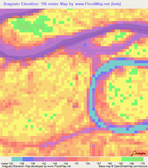 Araguato,Colombia Elevation Map