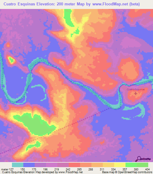 Cuatro Esquinas,Colombia Elevation Map