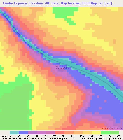 Cuatro Esquinas,Colombia Elevation Map