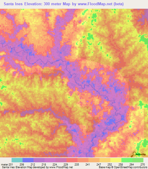 Santa Ines,Colombia Elevation Map