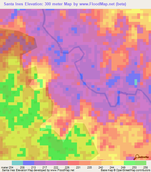 Santa Ines,Colombia Elevation Map