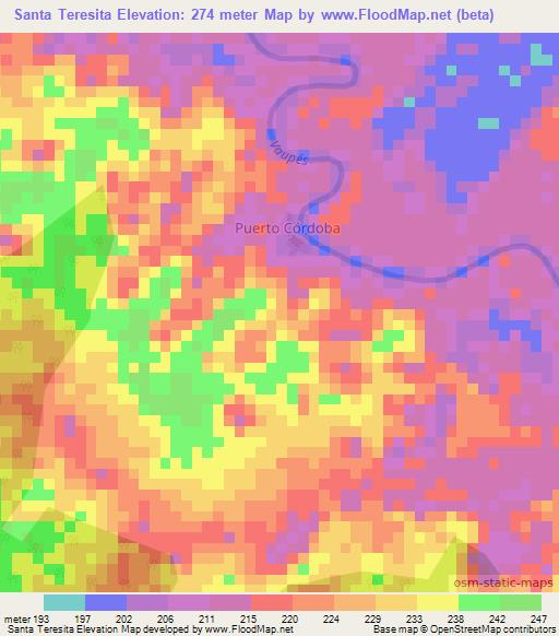 Santa Teresita,Colombia Elevation Map