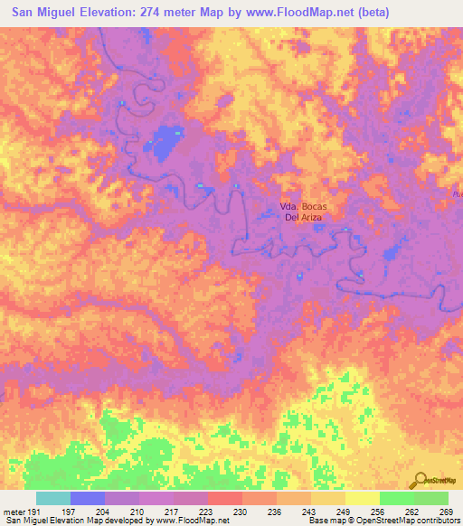 San Miguel,Colombia Elevation Map