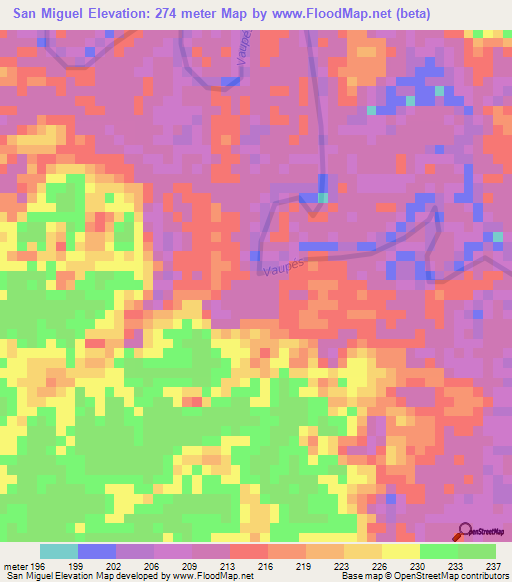 San Miguel,Colombia Elevation Map