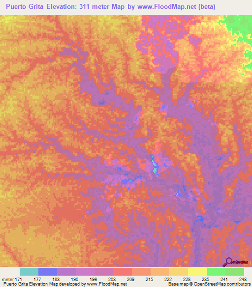 Puerto Grita,Colombia Elevation Map