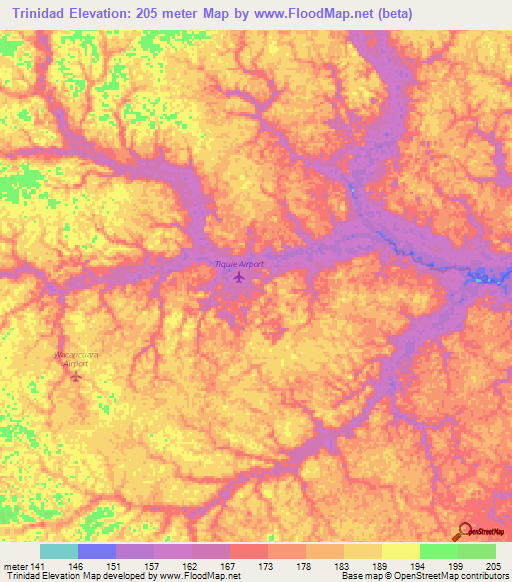 Trinidad,Colombia Elevation Map