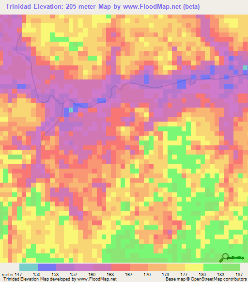 Trinidad,Colombia Elevation Map