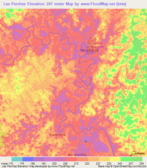 Las Perchas,Colombia Elevation Map