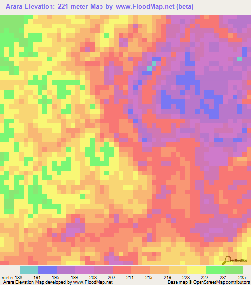 Arara,Colombia Elevation Map