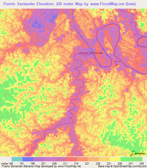 Puerto Santander,Colombia Elevation Map