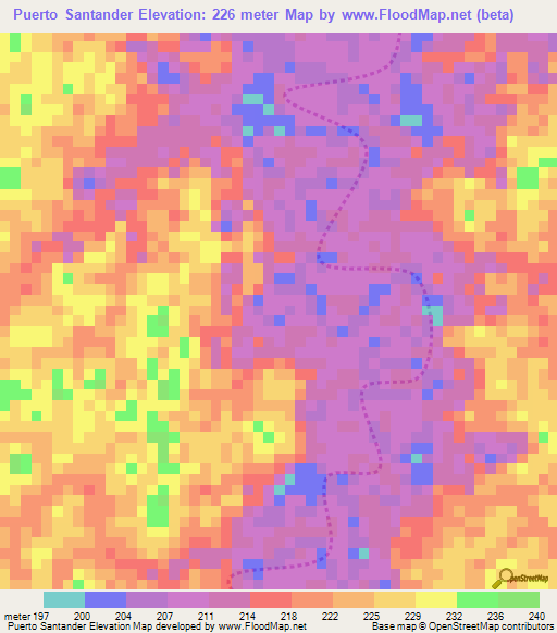 Puerto Santander,Colombia Elevation Map