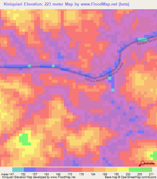 Kiniquiari,Colombia Elevation Map