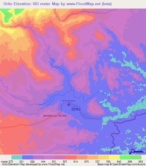 Orito,Colombia Elevation Map