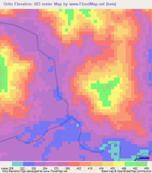 Orito,Colombia Elevation Map