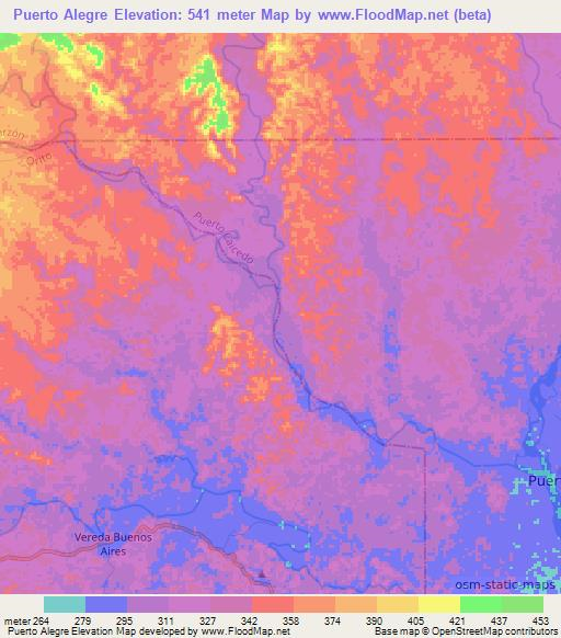 Puerto Alegre,Colombia Elevation Map