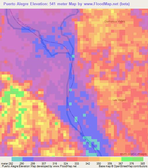 Puerto Alegre,Colombia Elevation Map