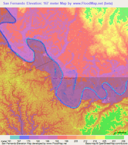 San Fernando,Colombia Elevation Map