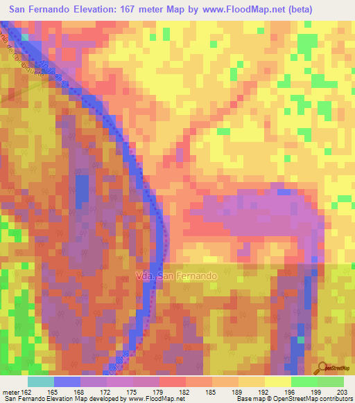 San Fernando,Colombia Elevation Map