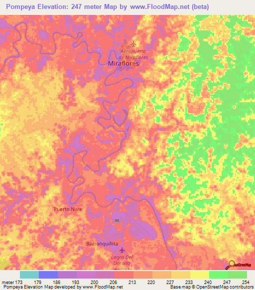 Pompeya,Colombia Elevation Map