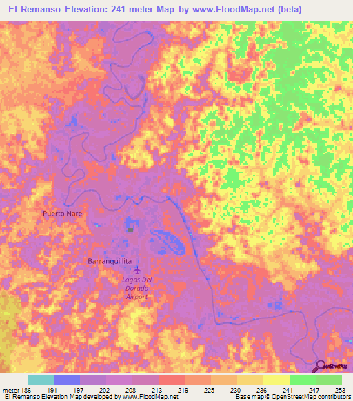 El Remanso,Colombia Elevation Map