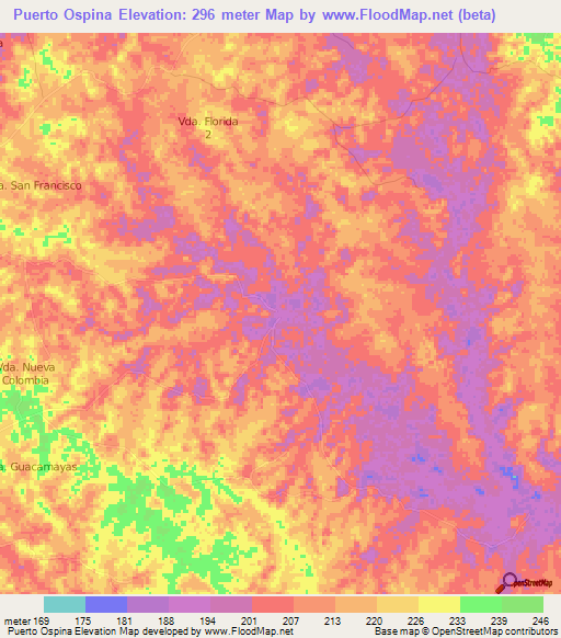 Puerto Ospina,Colombia Elevation Map