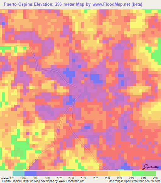 Puerto Ospina,Colombia Elevation Map