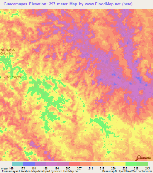 Guacamayas,Colombia Elevation Map