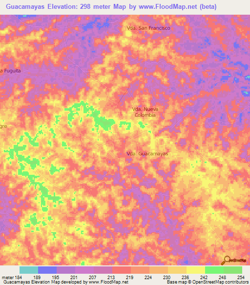 Guacamayas,Colombia Elevation Map