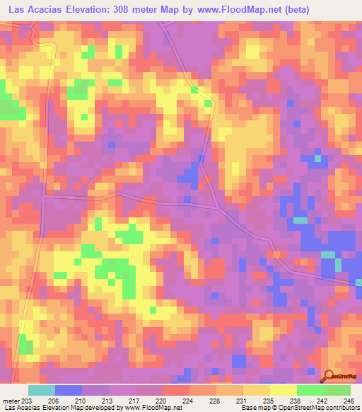 Las Acacias,Colombia Elevation Map