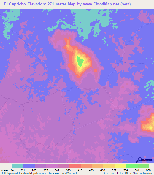 El Capricho,Colombia Elevation Map