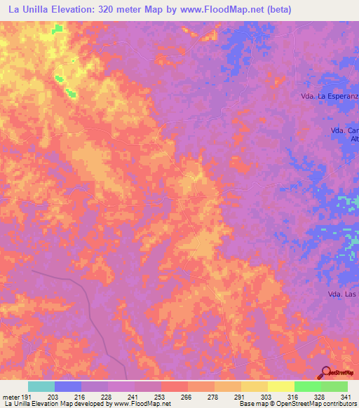 La Unilla,Colombia Elevation Map