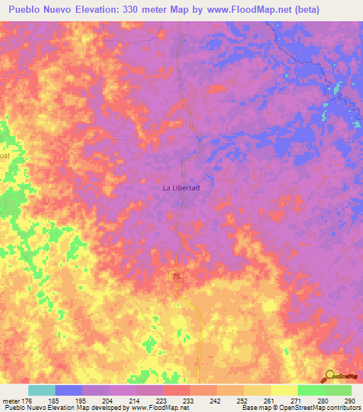 Pueblo Nuevo,Colombia Elevation Map