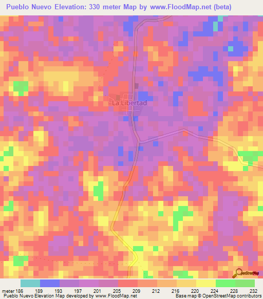 Pueblo Nuevo,Colombia Elevation Map