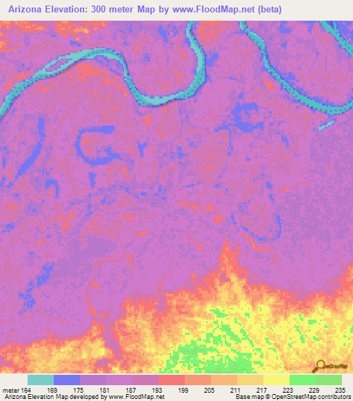 Arizona,Colombia Elevation Map