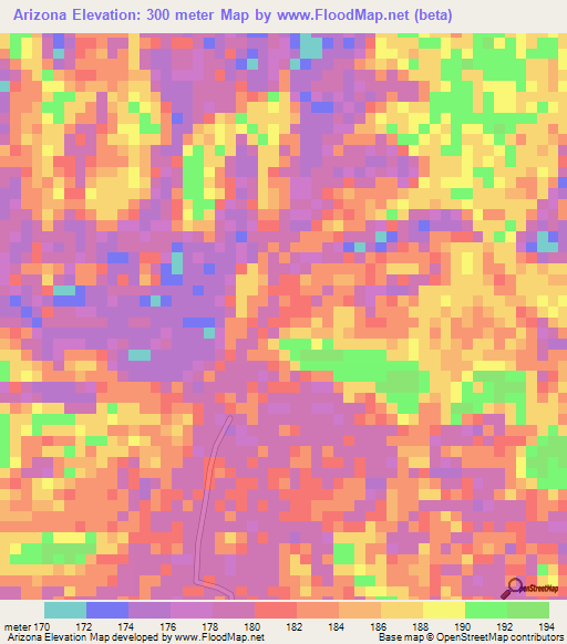 Arizona,Colombia Elevation Map